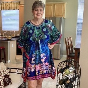 Tamsy Botanical Digital Print Kaftan | One size fits all | My size 14 | 5’ 7”